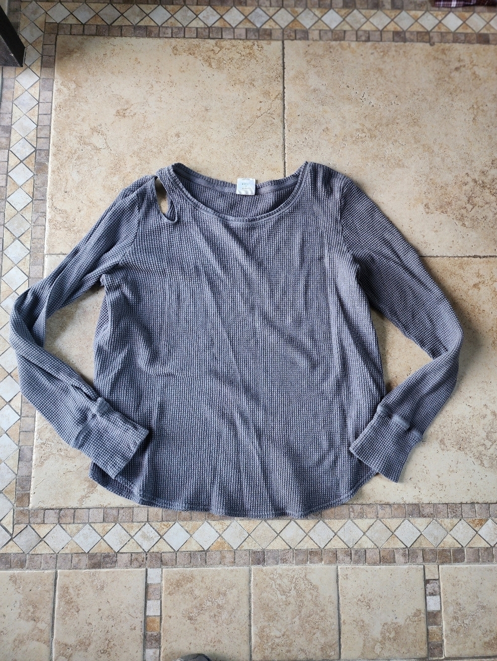 Offline By Aerie Gray Waffle Knit Long Sleeve Top